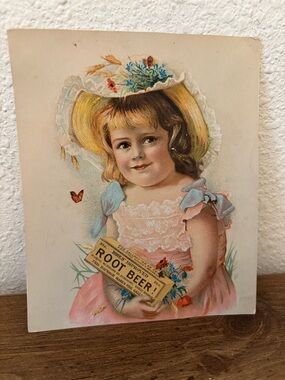 Antique Hires Root Beer Advertising Art - Pastel Pink & Yellow
